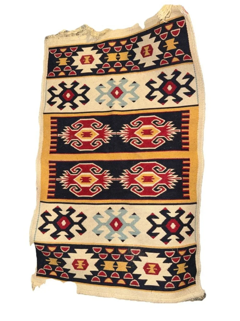 Aztec Indian Mat Rugs (2) Hand Woven Wool Reversible Multicolor 33.5”L x 21.5”W